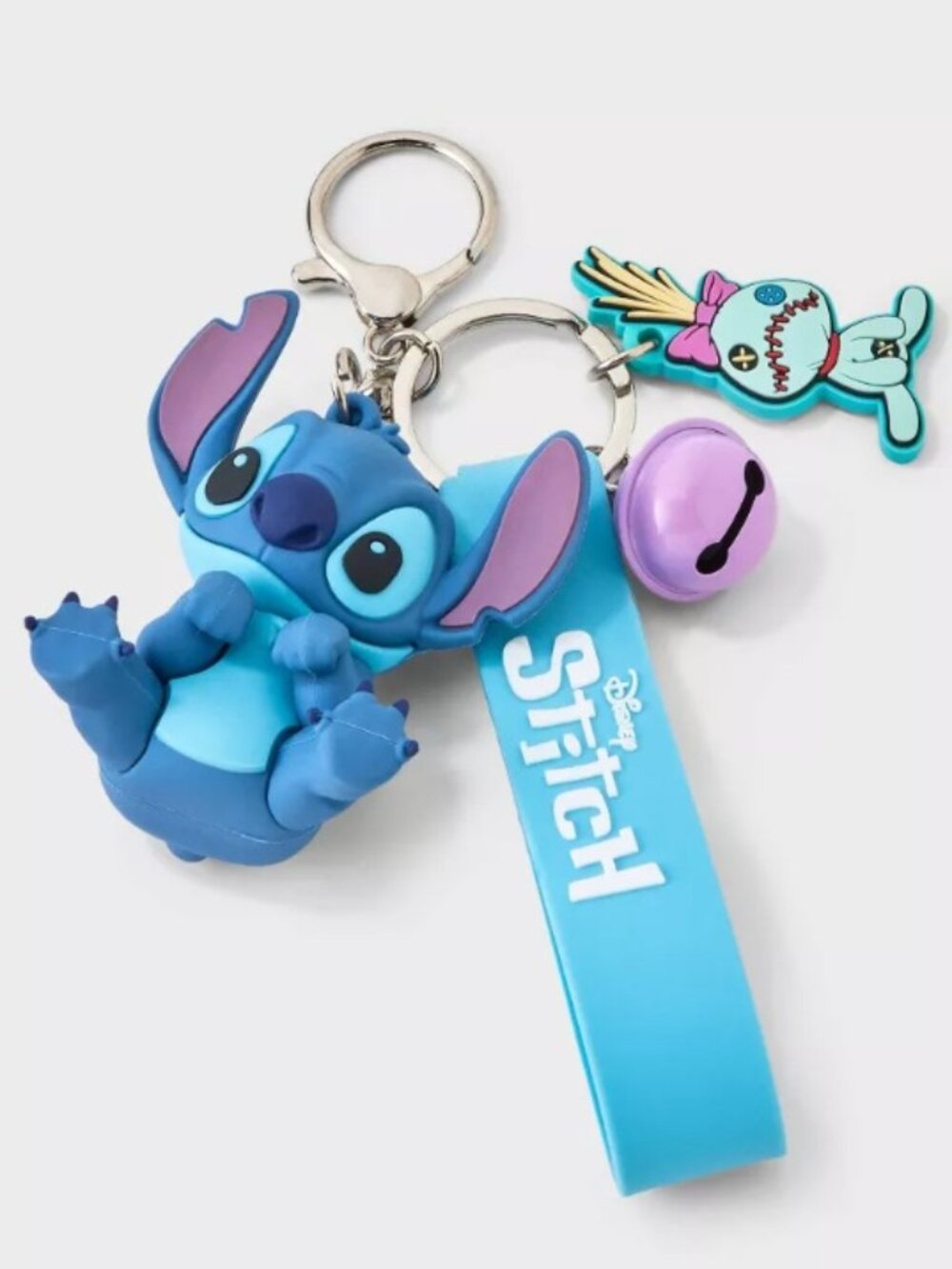 Disney Stitch Bag Charm Keychain Wristlet Blue NEW